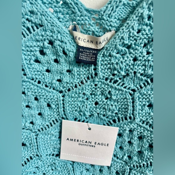 American Eagle Blue Crochet Knit Cropped Tank - Picture 2 of 7